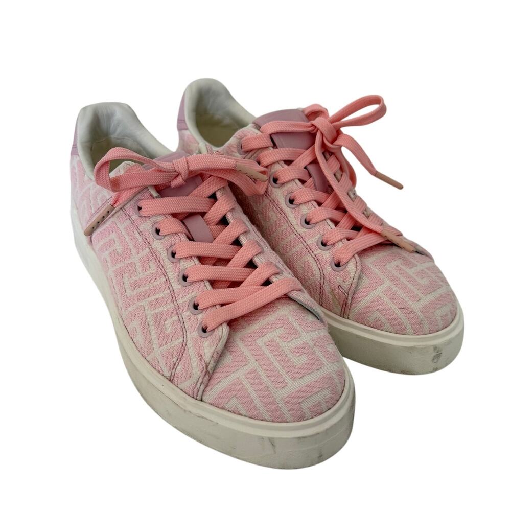 Balmain (9) B-Court Monogram Jacquard Pink White Platform Low Top Sneakers